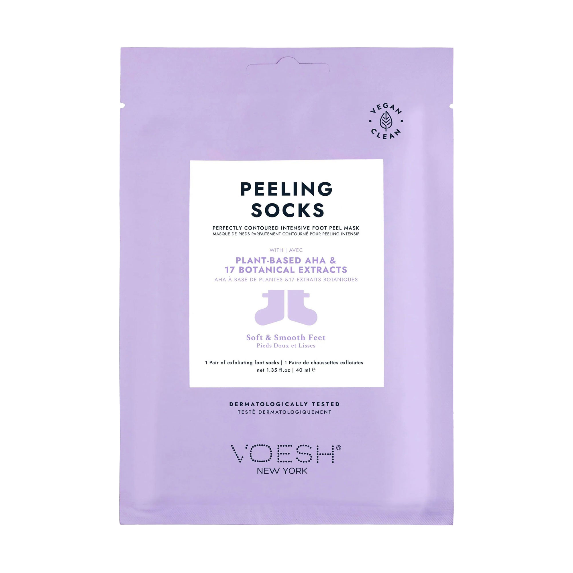 Маска-шкарпетки для ніг VOESH Peeling Socks Perfectly Contoured Intensive Foot Peel Mask Plant-Based AHA + 17 Botanical Extracts, 40 мл